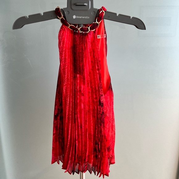 Alice + Olivia Alycia Sunburst Print Pleated Chain Neck Halter Top - XS - Picture 6 of 6